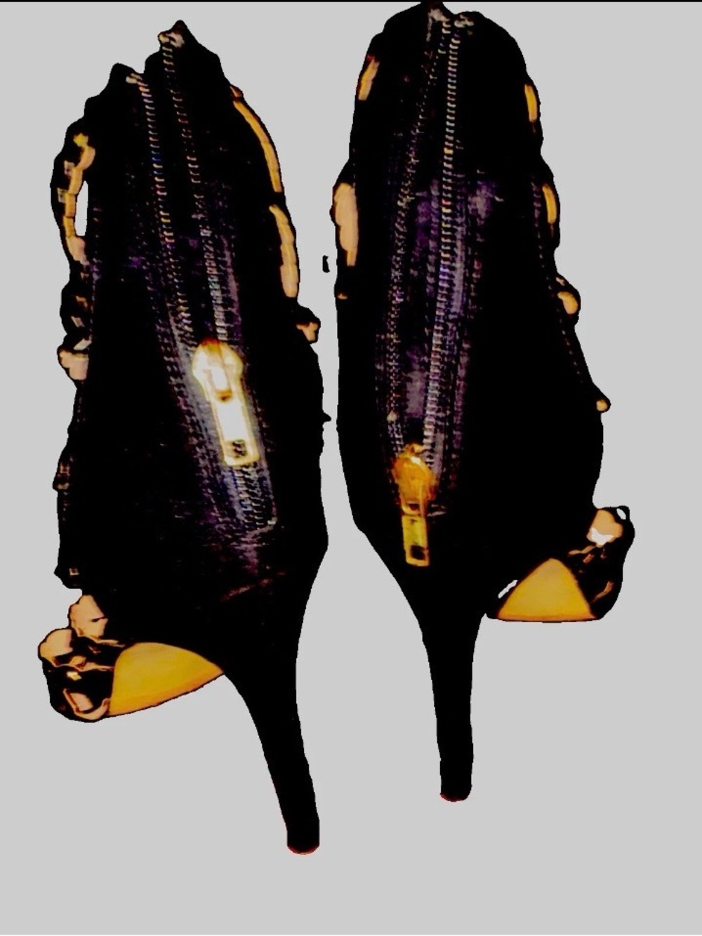Zigi Soho Black High Heel Sandals with Gold Zipper Detail